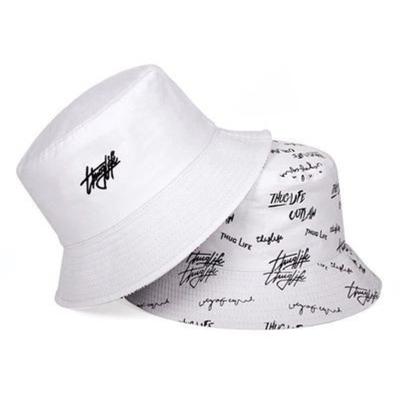 China Plush Wholesale INS Printed Embroidered Reversible Sun Hat Bucket Fisherman Hats for sale