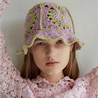 China Hot-selling hand-woven flower fisherman hat breathable fashion sun-shading plush knitted hat for sale