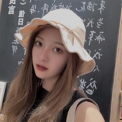 China Cute Plush Bowknot Pleated All-match Visor Hat Plain Bucket Fisherman Hat for sale