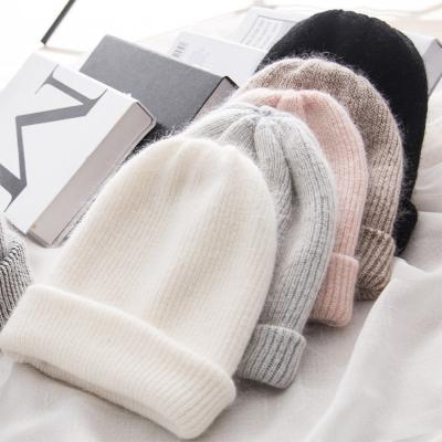 China COMMON Angora Rabbit Fur Flecee Winter Warm Fleece Caterpillar Hats Knit Beanie Cap for sale