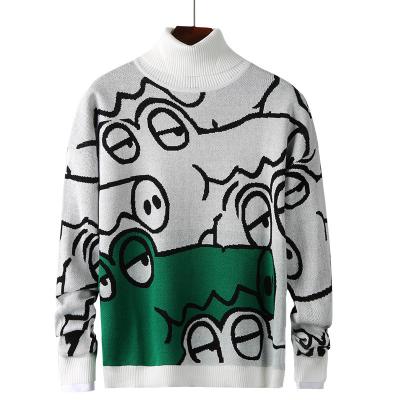 China Autumn and winter hot sale male casual Anti-wrinkle plus size dinosaur pattern jacquard pullover knitted men's turtle neck sweater for sale