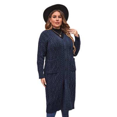 China Anti-wrinkle designer custom women's sweater plus cable knit double pocket drop shoulder cardigan for sale