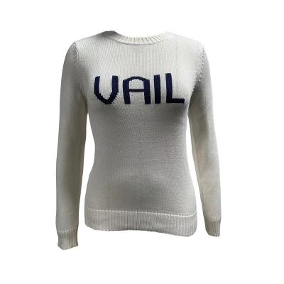 China Custom OEM and ODM Anti-wrinkle sleeve long jacquard round neck knitted women pullover sweater for sale