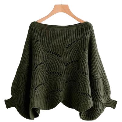 China 2023 Anti-wrinkle batwing high quality sleeve loose hollow crochet sweater knitted women sweater for sale