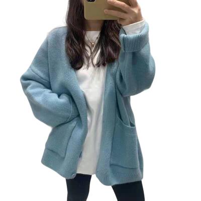 China New Fashion Anti-wrinkle 2023 Autumn Winter Solid Color Knitted Oversized Casual Women's Sweater Cardigan Girls Sweaters for sale