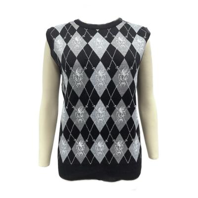 China 2022 Wholesale Anti-wrinkle Customized O-neck Sweater Knit Vest Diamond Shaped Pattern Sleeveless Sweater Vest For Women for sale