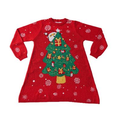 China Anti-wrinkle Sweater Ladies Christmas Sweater Dress Slim Fit Christmas Tree Sweater Dress Long Sleeve Christmas Tree Pattern Knit Sweater Dress for sale