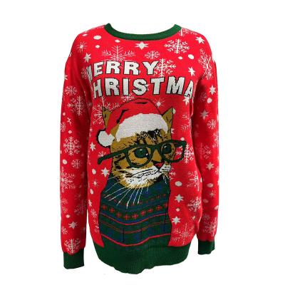 China New Lovely Cat Jacquard Plus Size Christmas Custom Women's Thermal Tops Anti-Wrinkle OEM&ODM Quality Sweater Daily Sweater Knitwear for sale