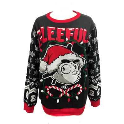 China Anti-wrinkle Jacquard Santa Cartoon Head Knit Sweater Christmas Loose Sweater 2023 Holiday Cute Snowflake Crew Neck Pullover for sale