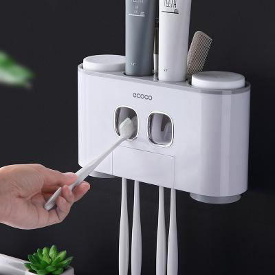 China Viable High Quality Toothbrush Hanger Set Toothbrush Holder Set Toothpaste Squeezer Wash Cup Family Storage Box Four for sale