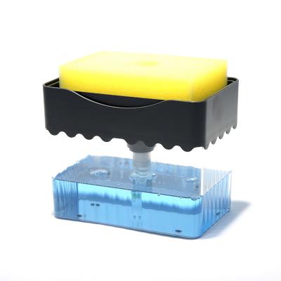 China New Minimalist Creative Bathroom Kitchen Liquid Soap Dispenser With Sponge Press Dispenser Detergent Storage Box for sale