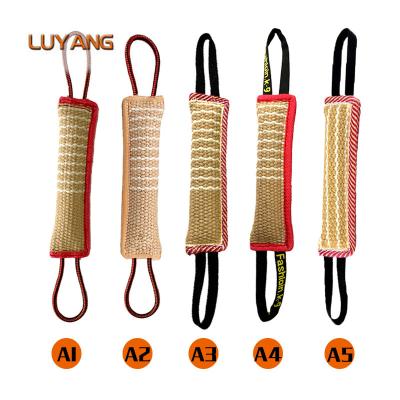 China Wholesale Stocked Durable Kingtale Jute Bite Pillow Pulling Conflict Dog Toy with 2 Soft and Strong Handles for sale