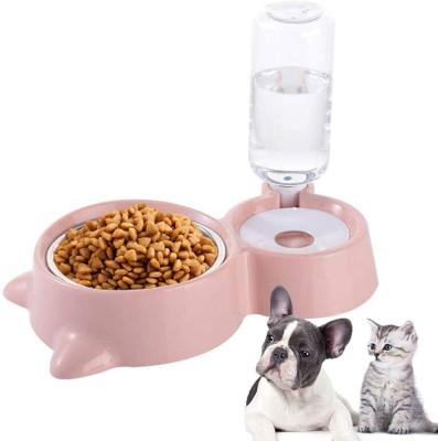 China Stored Dog Cat Double Bowls Automatic Cat Water Dispenser Pet Food and Water Feeder Bowls for sale