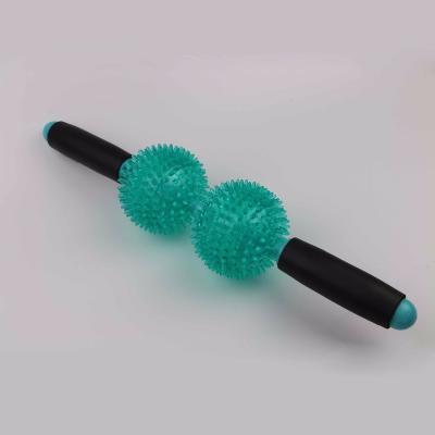 China Sports Body TWO BALL Trigger Point PLASTIC Muscle Roller Massager Therapy Stick for sale