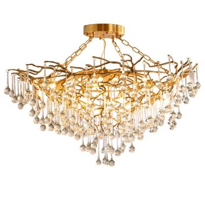 China HITECDAD Vintage Design Copper Chandelier Hotel Villa Pendant Light Modern Interior Decorative Luxury Crystal Cafe Bar Brass Chandelier for sale