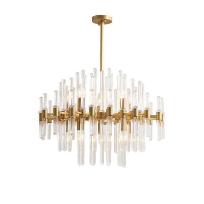 China Modern Luxury Brass Chandeliers Pendant Light Living Room Crystal Chandeliers Hanging Fixture With Copper for sale