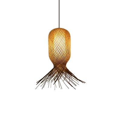 China HITECDAD Lamp Contemporary Handmade Natural Woven Wicker Bamboo Rattan Pendant Light for sale