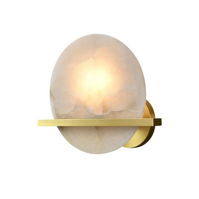 China Contemporary Modern Indoor Brass Natural Stone Wall Lamp Wall Decoration Lights Brass Marble Wall Light for sale