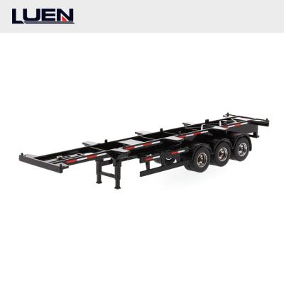 China Truck Trailer 2 Tiny 3 Axles 40ft Chamber Container Chassis 50 Ton Used Skeleton Semi Trailer For Sale In Angola for sale