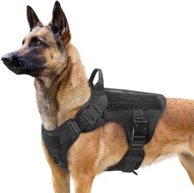 China Quick Release Tactical Dog Harness Adjustable Military Harness 1000D Nylon Vest With Detachable Pockets for sale