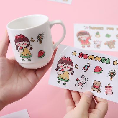 China Custom Cute PVC Sticker Girl Sticker Factory Price Coffee Decorative Adhesive Plastic Cup Sticker Labels For Pet Bottle for sale