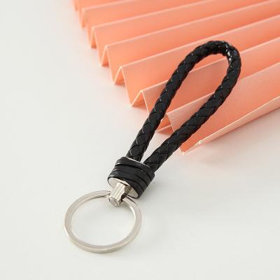 China Key Holder PU Leather Braided Woven Car Key Chains Pendant Holder DIY Rope Key Chain Jewelry Accessories Circle Fit Rings for sale