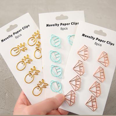 China Custom Office Paper Clip 8 Pieces/Bag Office School Multi Hollowed Colored Bookmarks Set Stationery Metal Paper Clips for sale