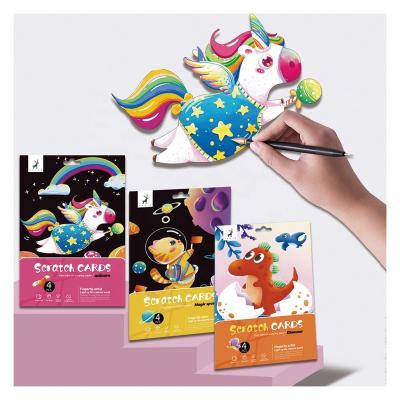 China 4pcs 16K Rainbow Magic Scratch Art Paper For Kids Cartoons 10 Educational Toys Wholesale Eco-Friendly Children DIY Designs for sale