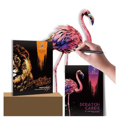 China Europe A4 Size Rainbow Scratch Painting Wrap Kit 4 Pcs Animal Series Painting Art Craft Scratch Drawing Paper DIY Creative Gift for sale