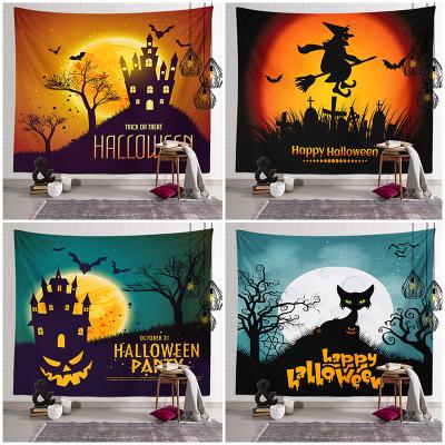 China Wholesale Halloween Bats and Pumpkins Tapestry Clothing Art Series Decoration Wall Hanging Fabric for sale