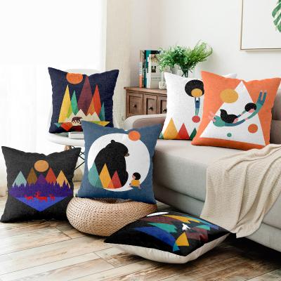 China New Landscape Painting Art Pattern Cushion Home Sofa Home Anti-static Short Plush Thick Pillow Cover for sale