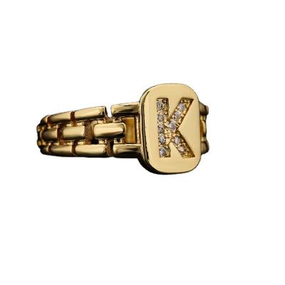 China Hyperbole New Arrival 26 Letters Fashion 24k Gold Plated Ring for sale