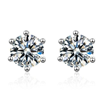 China CLASSIC Top Selling 925 Silver Jewelry Moissanite 2 Carat One Pair D 6.5mm Silver Color 925 Stud Earring for sale