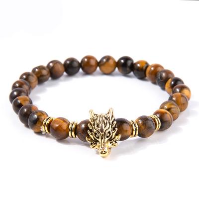 China Selling Europe Overseas Fashion Romantic Wolf Style Handmade New Desgin Tiger Eye Beaded Men Key Bracelet for sale