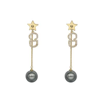 China CLASSIC Gold Fashion Jewelry Pearl Star Letter Rhinestone CD Earrings For Women PIN S925 for sale