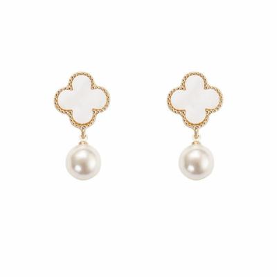 China Gold Jewelry Fashion Casual/Sporty Elegant Flower Acrylic Pearl Earrings Women With Pin S925 for sale