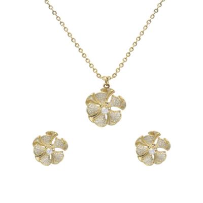 China Grace and fashion jewelry elegant gold plated double petals earrings and necklace suit with crystal and diamond jewelry fashion jewelry for sale