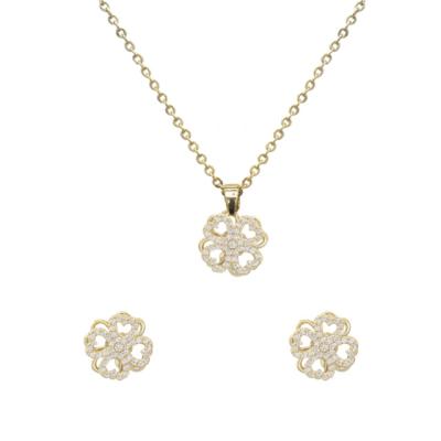 China Vintage Elegant Fashion Jewelry Gold Plated Flower Earrings and Necklace Elegant Suit with Crystal and Diamond Rose Jewelry Fashion for sale