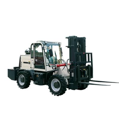 China Diesel Construction Material 3.5ton 3500kg Loads All Rough Terrain Mini Forklift 4wd Price With Low Cab for sale