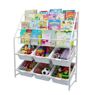 China Strong Movable Children's Toys Kindergarten Children's Picture Books Cabinets Shelf Sorting and Storage Floor Multi-Layer Storage Cabinet for sale