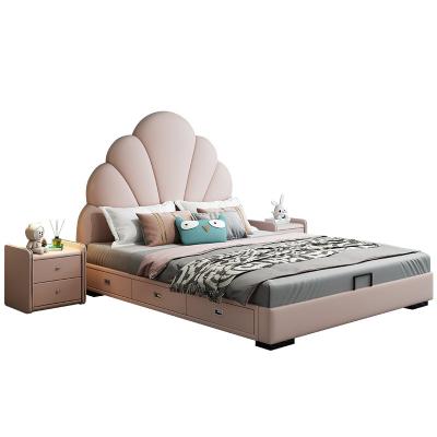 China Modern Simple Simple Bed 1.2-1.8m Girl's Princess Bed Child Leather Storage Shell Bed for sale