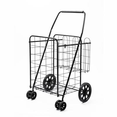 China 40KGS Easy Folding Factory Customized Portable Folding Steel Wire Shopping Hand Carts For Supermarket Steel Wire Folding Shopping Cart for sale