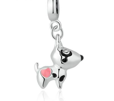 China Pink Heart Dog Sterling Silver Animal Charms , Women Sterling Silver Pendants for sale