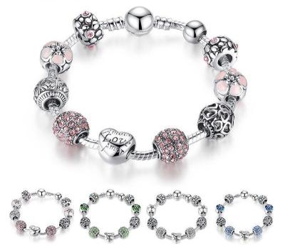 China Las pulseras del encanto de Pandora de la plata esterlina de las muchachas con la bola cristalina del amor/de la flor gotean en venta