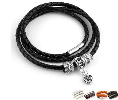 China Womens Leather Bracelets With Charms , Ladies Leather And Silver Bracelets for sale