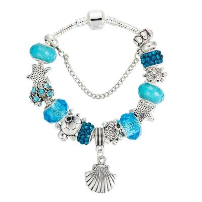 China Ocean Series Blue Crystal / Glass DIY Charm Bracelet Like Pandora Style Starfish Shell for sale