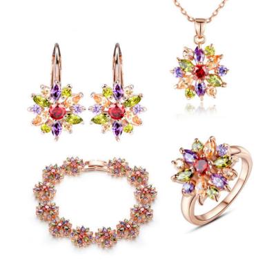 China La joyería de la flor de la circona cúbica del multicolor fija el Zircon plateado oro Rose de 18K AAA en venta