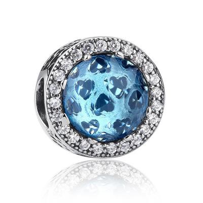 China Gotas radiantees y encantos de la plata esterlina del cristal 925 del azul de cielo de los corazones de DIY para Pandora en venta