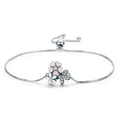 China Pulseras de la plata esterlina de la alambrada de la flor de la margarita de la cereza para la longitud ajustable de las mujeres en venta