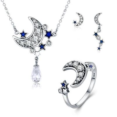 China Genuine 925 Sterling Silver Jewelry Set 3 Piece Moon And Star Dazzling For Women for sale